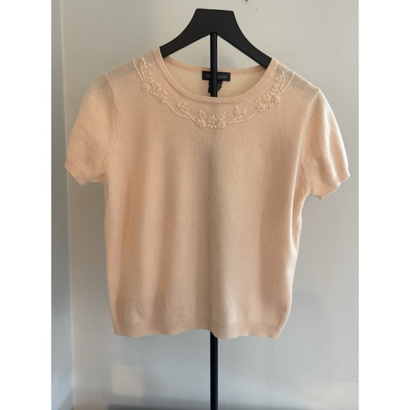 Mendocino Sweaters - Mendocino 100% Cashmere Blush Sweater Top M Embroidered Floral Soft Feminine